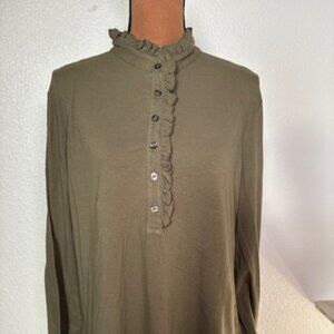 NWT Brooks Brothers Olive Ruffle Trim Button Top – Size XL (New With Tags)